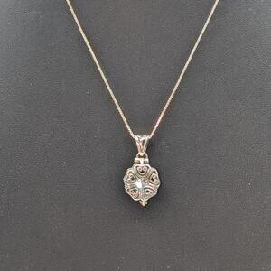 925 Sterling Silver CZ Vintage Locket Charm Pendant Box 17.75" Chain Necklace